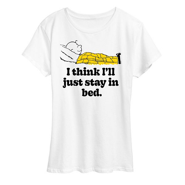 Women's Peanuts Charlie Brown I Think I'll Stay In Bed Graphic Tee