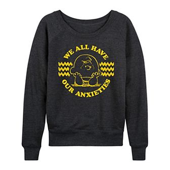 Women's Peanuts Charlie Brown We All Have Anxieties French Terry Long Sleeve Tee