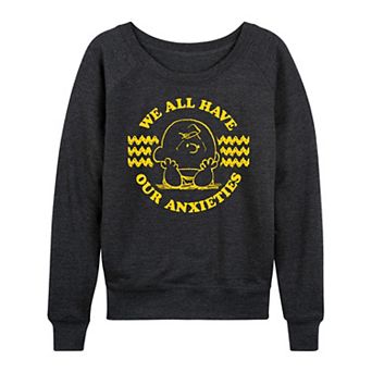 Women's Peanuts Charlie Brown We All Have Anxieties French Terry Long Sleeve Tee