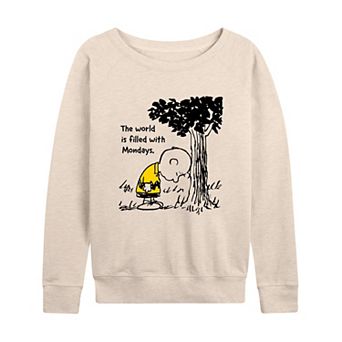 Women's Peanuts Charlie Brown World With Mondays French Terry Long Sleeve Tee