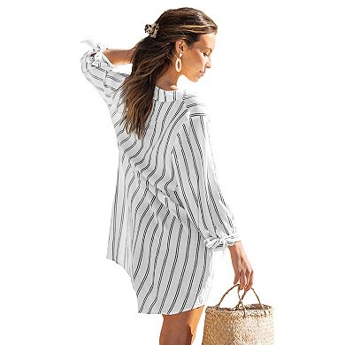 Women's CUPSHE Oversized Striped Button Down Shirt Swim Cover-Up Dress