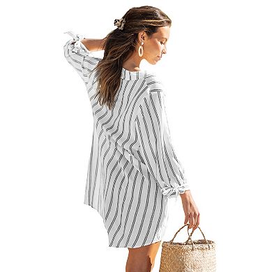 Women's Cupshe Oversized Striped Button Down Shirt Swim Cover-Up Dress