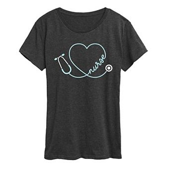 Women's Nurse Heart Stethoscope Graphic Tee