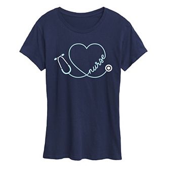 Women's Nurse Heart Stethoscope Graphic Tee
