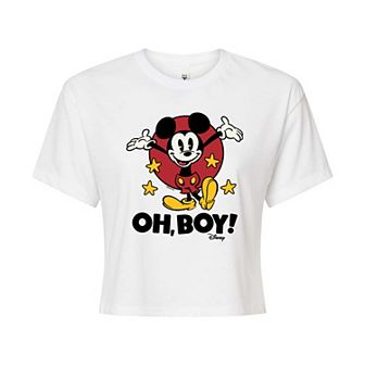 Disney's Mickey Oh Boy Juniors' Cropped Graphic Tee