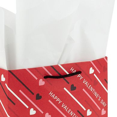 Hallmark 3-Pack Medium Valentine's Day Gift Bags With Tissue Paper - Diagonal Hearts and Stripes