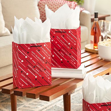 Hallmark 3-Pack Medium Valentine's Day Gift Bags With Tissue Paper - Diagonal Hearts and Stripes