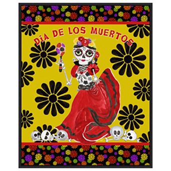 Day of the Dead portrait III-Dancing Woman gold & black by Tara Reed Framed Canvas Wall Art Print
