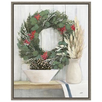 Natural Christmas I Blue by Julia Purinton Framed Canvas Wall Art Print