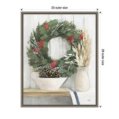 Natural Christmas I Blue by Julia Purinton Framed Canvas Wall Art Print