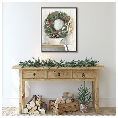 Natural Christmas I Blue by Julia Purinton Framed Canvas Wall Art Print