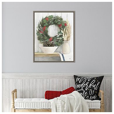 Natural Christmas I Blue by Julia Purinton Framed Canvas Wall Art Print