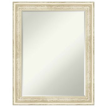 Country White Wash Petite Bevel Wood Bathroom Wall Mirror