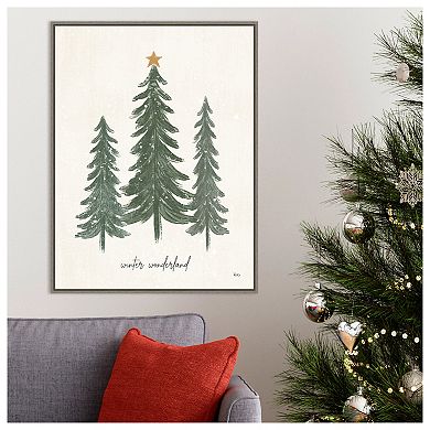 Woodland Christmas Trees by Veronique Charron Framed Canvas Wall Art Print