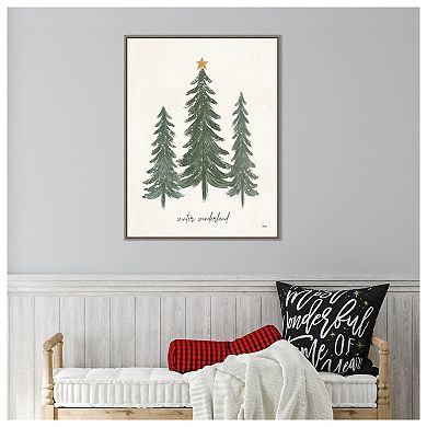 Woodland Christmas Trees by Veronique Charron Framed Canvas Wall Art Print