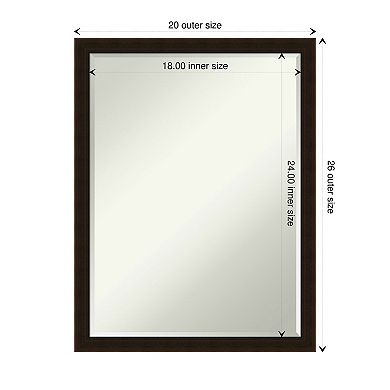 Espresso Brown Petite Bevel Wood Bathroom Wall Mirror