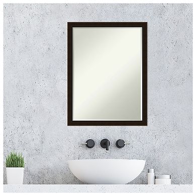 Espresso Brown Petite Bevel Wood Bathroom Wall Mirror