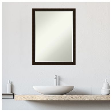 Espresso Brown Petite Bevel Wood Bathroom Wall Mirror