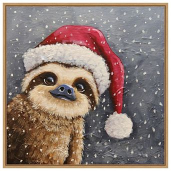 Merry Christmas Sloth by Lucia Stewart Framed Canvas Wall Art Print