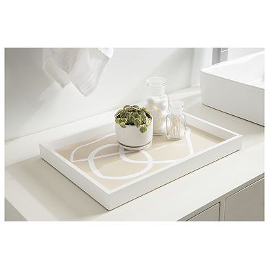 Decorative Wood Ottoman/Coffee Table Tray Featuring Lines Three