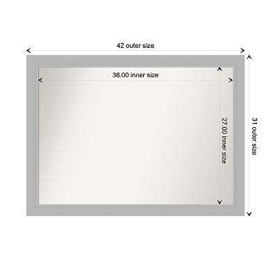 Brushed Sterling Non-beveled Wood Bathroom Wall Mirror