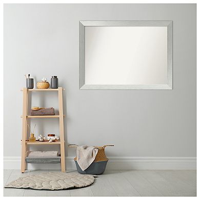 Brushed Sterling Non-beveled Wood Bathroom Wall Mirror