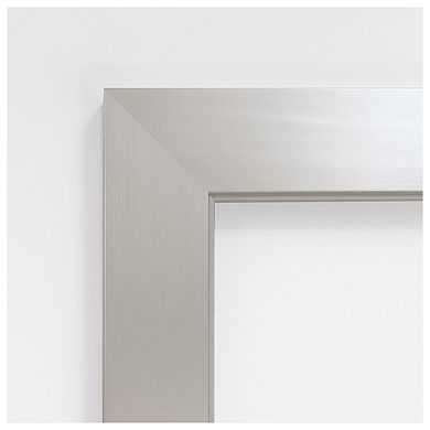 Brushed Sterling Non-beveled Wood Bathroom Wall Mirror