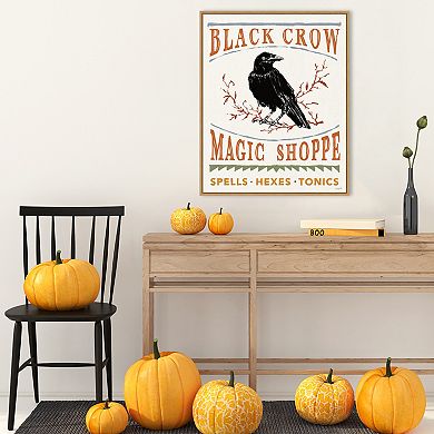 Black Crow Halloween Color by Anne Tavoletti Framed Canvas Wall Art Print