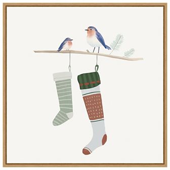 Blue Birds of Christmas Happiness I by Lucca Sheppard Framed Canvas Wall Art Print