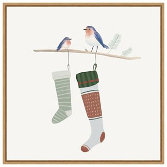 Blue Birds of Christmas Happiness I by Lucca Sheppard Framed Canvas Wall Art Print