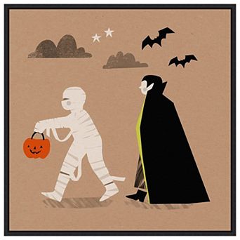 Halloween Mummy Vampire Graphic IV by Victoria Barnes Framed Canvas Wall Art Print