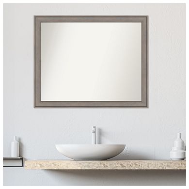 Greywash Non-Beveled Wood Bathroom Wall Mirror