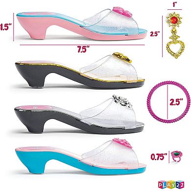 Princess Dress Up Shoes - 18pc Princess Toys for Little Girls - Toddler Dress Up Jewelry Toy Heels - 4 5 Year Old Girl Birthday Gifts  4 Pairs of Shoes 2 Earrings 3 Bracelets and 3 Rings