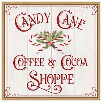 Vintage Christmas Signs I-Candy Cane Coffee by Tara Reed Framed Canvas Wall Art Print