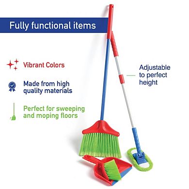 Kids Cleaning Set 4 Piece Set - Toy Cleaning Set Includes Broom, Mop, Brush, Dust Pan