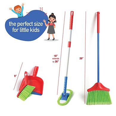 Kids Cleaning Set 4 Piece Set - Toy Cleaning Set Includes Broom, Mop, Brush, Dust Pan