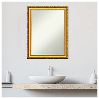 Colonial Embossed Gold Petite Bevel Wood Bathroom Wall Mirror