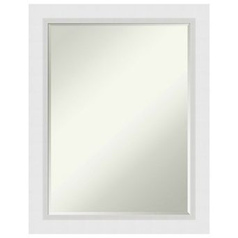 Blanco White Petite Bevel Wood Bathroom Wall Mirror