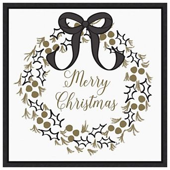 Merry Christmas Wreath by Andi Metz Framed Canvas Wall Art Print