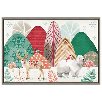 Snowy Christmas Critters I by Dina June Framed Canvas Wall Art Print