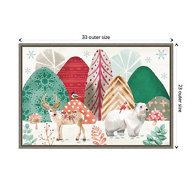 Snowy Christmas Critters I by Dina June Framed Canvas Wall Art Print