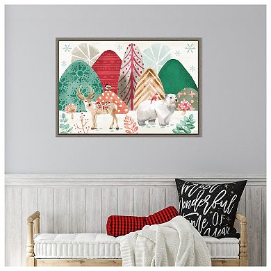Snowy Christmas Critters I by Dina June Framed Canvas Wall Art Print