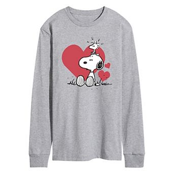 Men's Peanuts Snoopy Woodstock Heart Long Sleeve Graphic Tee