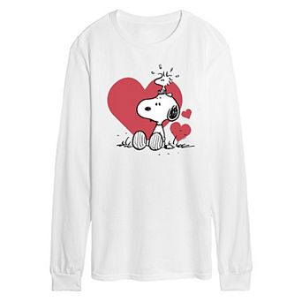 Men's Peanuts Snoopy Woodstock Heart Long Sleeve Graphic Tee