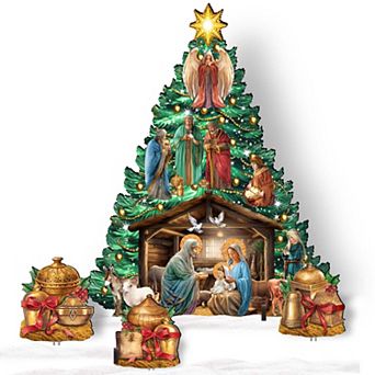 48-Inch Nativity Christmas Tree Set Outdoor Indoor Handcrafted Wooden Decor by G. DeBrekht