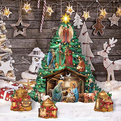 Nativity Christmas Tree Set Outdoor Indoor Wooden Decor By G. Debrekht