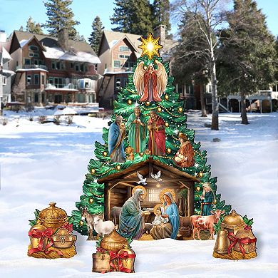 Nativity Christmas Tree Set Outdoor Indoor Wooden Decor By G. Debrekht