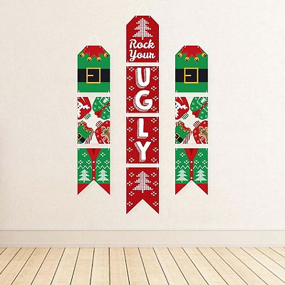Big Dot of Happiness Ugly Sweater Hanging Vertical Paper Door Banners Holiday and Christmas Party Wall Decoration Kit Indoor Door Decor