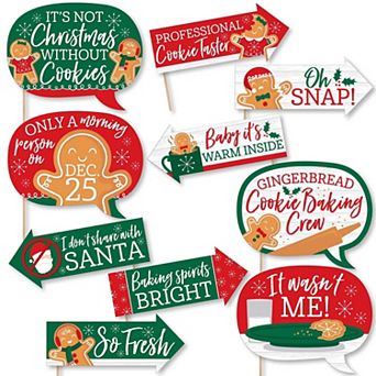 Big Dot Of Happiness Funny Gingerbread Christmas - Holiday Party Photo Booth Props 10 pc