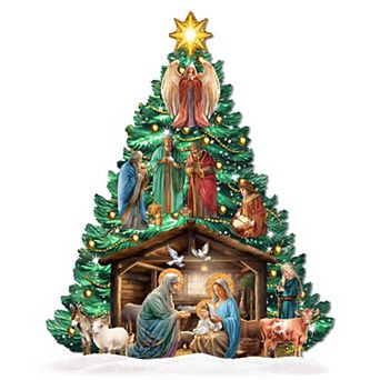 48-Inch Nativity Christmas Tree Outdoor Indoor Unique Handcrafted Wooden Porch Decor by G. DeBrekht